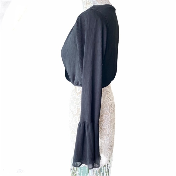 TOBI Black Bell Long Sleeve V Neck Crop Top Y2K size S - Picture 5 of 10